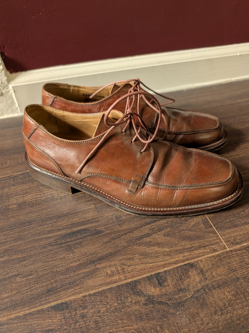 Mercanti Fiorentini Chestnut Brown Leather Square Moc Derby Shoes Italy 10.5 M